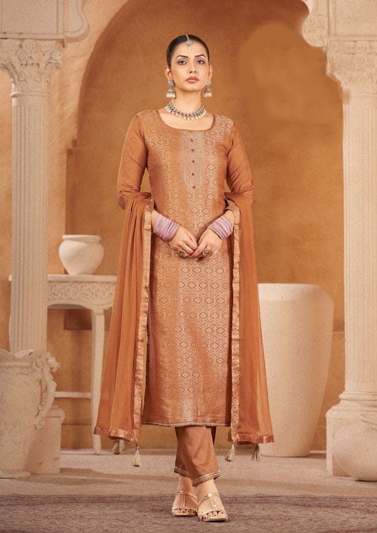 Rangoon Rushika Viscose Muslin Jacquard Kurti Bottom Dupatta Set - Image 1